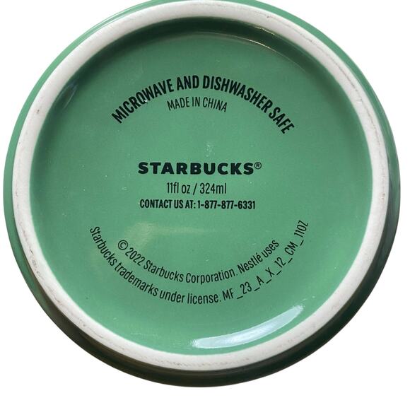 Starbucks Green Marble Pattern Small Mug Cup With Red Handle 11 oz 2022 - Picture 6 of 9